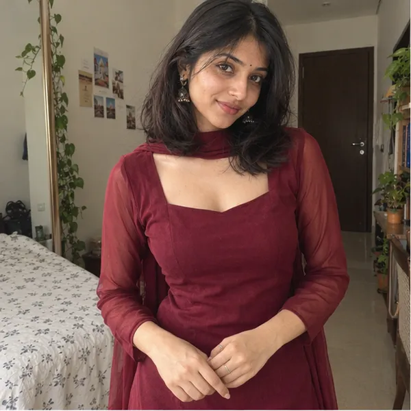 Wine_Red_Square_Neck_Straight_Kurta_With_Sheer_Net_Sleeves_And_Dupatta_Set