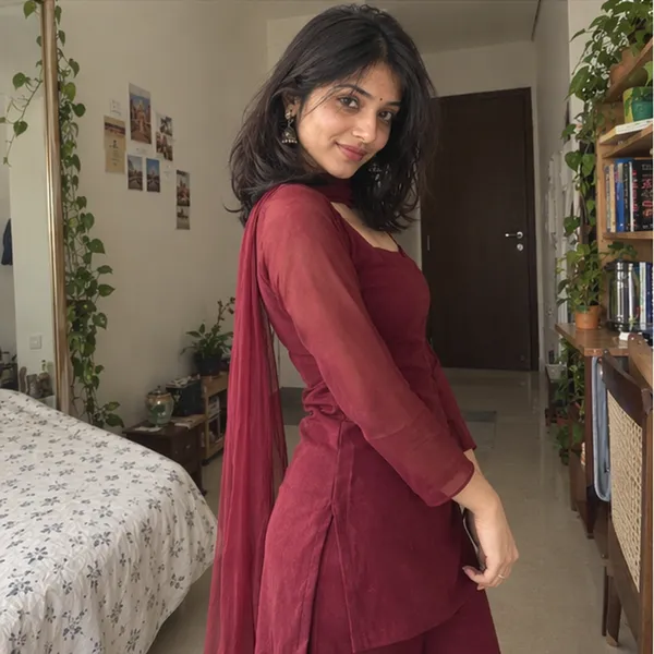 Wine_Red_Square_Neck_Straight_Kurta_With_Sheer_Net_Sleeves_And_Dupatta_Set