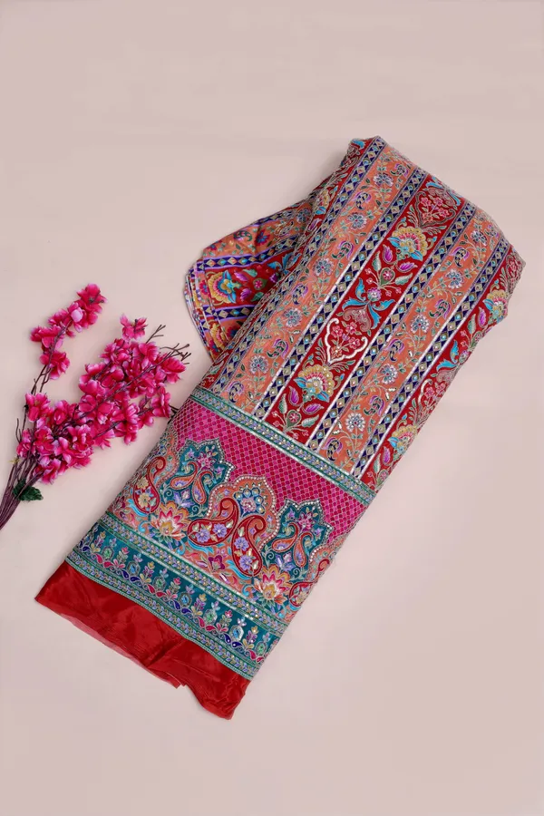 Floral_Stripe_Placement_Print_Fabric_With_Ornamental_Border