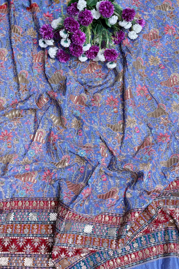 Natural_Crepe_Periwinkle_Blue_Floral_Buta_Placement_Print_Fabric_With_Heavy_Ornamental_Border
