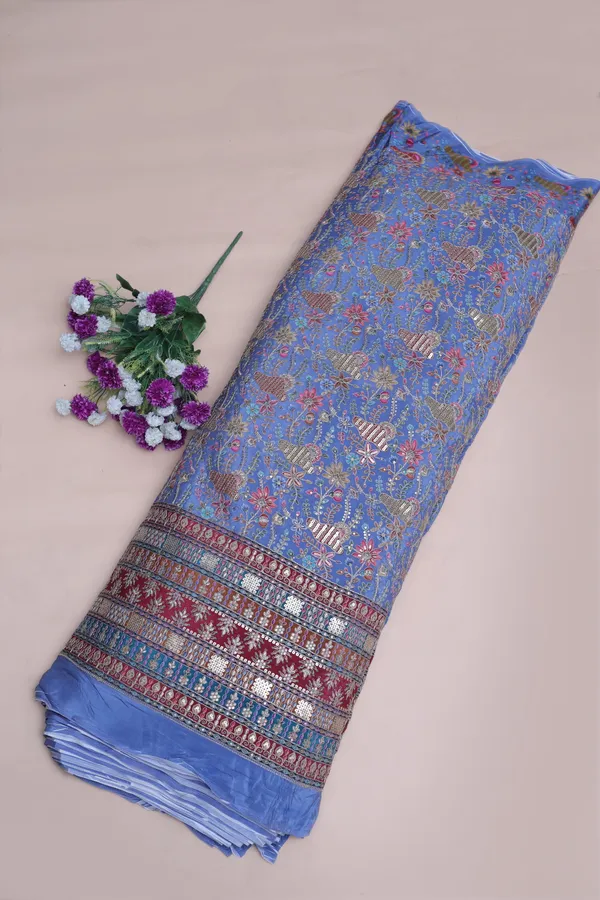 Natural_Crepe_Periwinkle_Blue_Floral_Buta_Placement_Print_Fabric_With_Heavy_Ornamental_Border