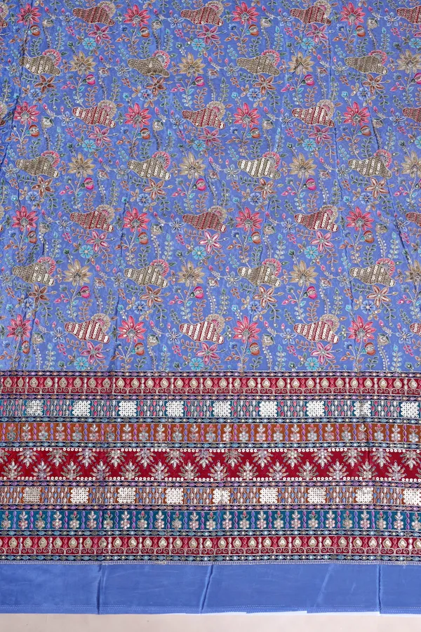 Natural_Crepe_Periwinkle_Blue_Floral_Buta_Placement_Print_Fabric_With_Heavy_Ornamental_Border