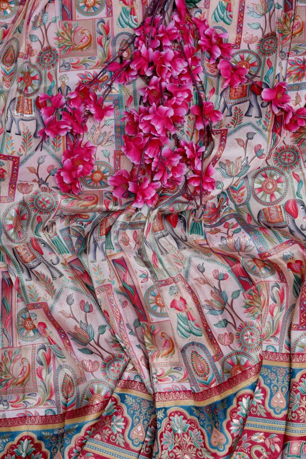 Pure_Viscose_Dolla_Jacquard_Ethnic_Scenic_Position_Print_Fabric_With_Elephant_Border
