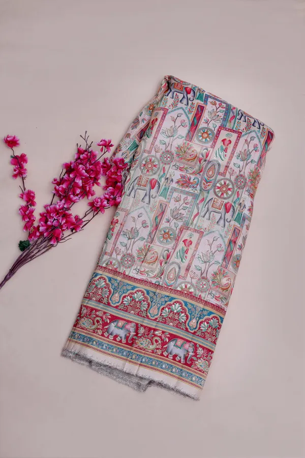 Pure_Viscose_Dolla_Jacquard_Ethnic_Scenic_Position_Print_Fabric_With_Elephant_Border