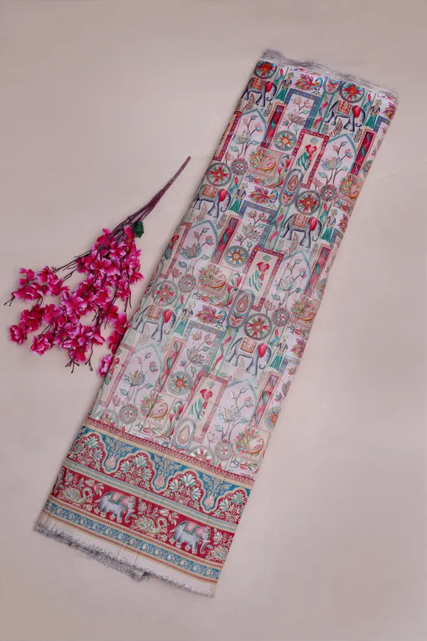Pure_Viscose_Dolla_Jacquard_Ethnic_Scenic_Position_Print_Fabric_With_Elephant_Border
