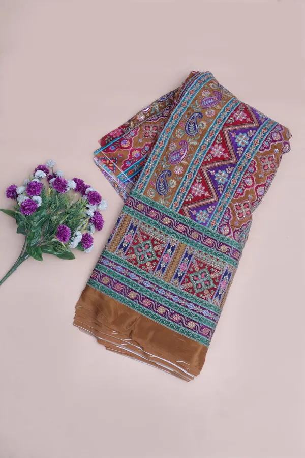 Natural_Crepe_Camel_Brown_Geometric_Ethnic_Placement_Print_Fabric_With_Paisley_Ornamental_Border