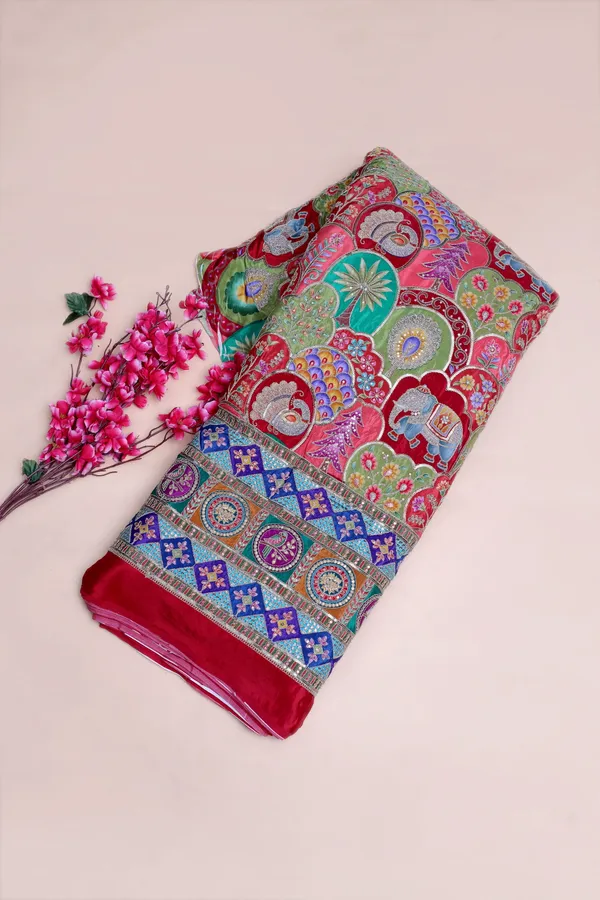 Natural_Crepe_White_Floral_Buta_Placement_Print_Fabric_With_Heavy_Ornamental_Border