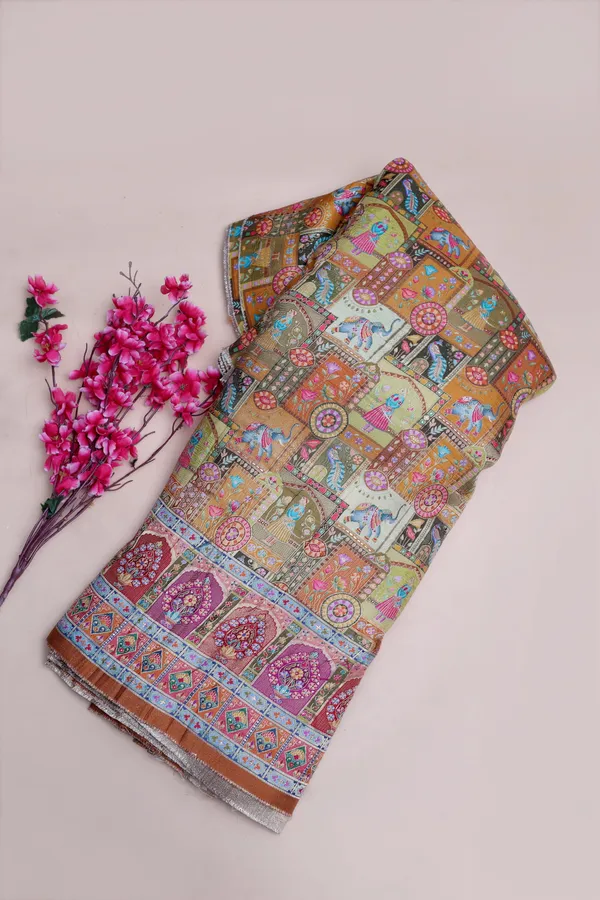 Pure_Viscose_Dolla_Jacquard_Camel_Ethnic_Scenic_Position_Print_Fabric_With_Ornamental_Border