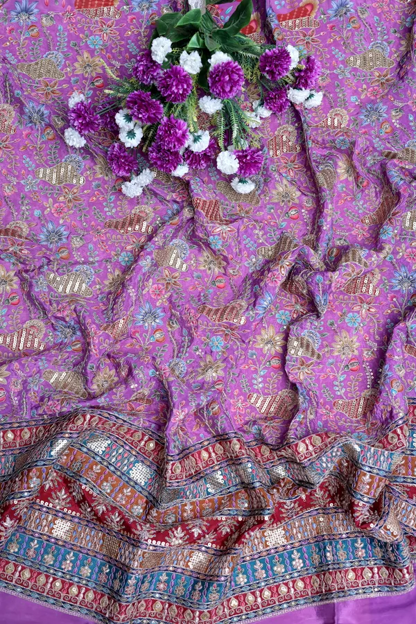 Natural_Crepe_Lavender_Purple_Floral_Buta_Placement_Print_Fabric_With_Heavy_Ornamental_Border