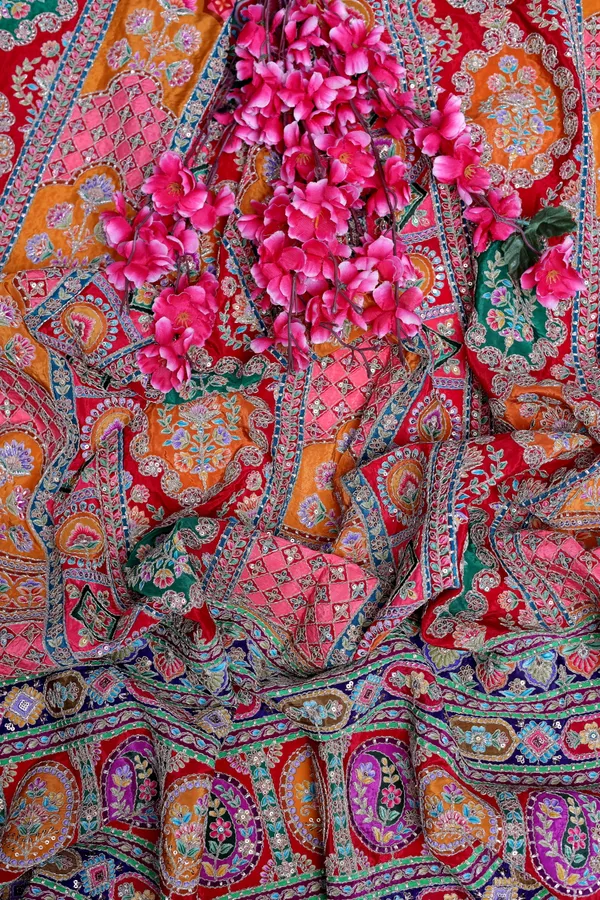Camel_Floral_Stripe_Placement_Print_Fabric_With_Ornamental_Border
