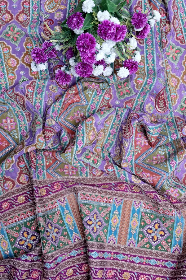 Natural_Crepe_Lavender_Purple_Geometric_Ethnic_Placement_Print_Fabric_With_Paisley_Ornamental_Border