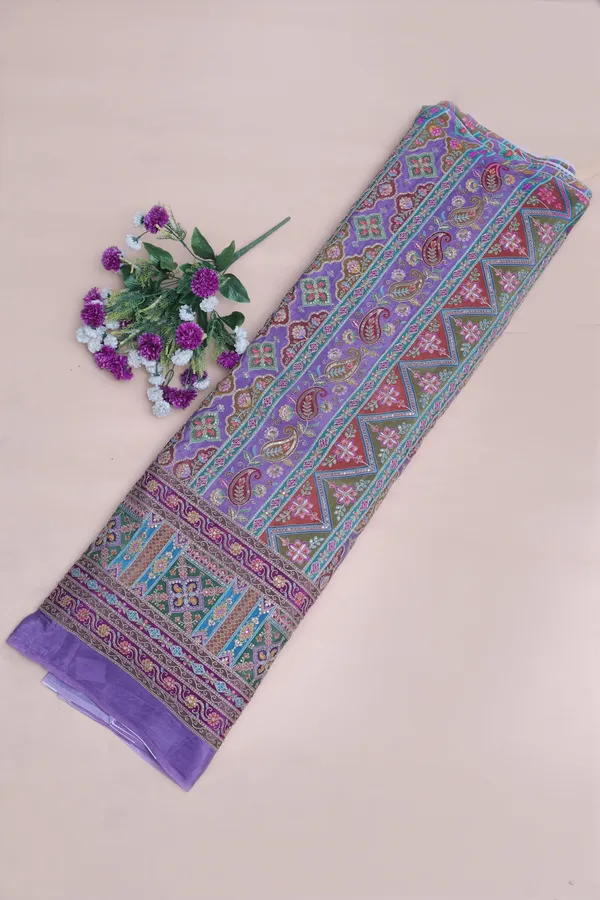 Natural_Crepe_Lavender_Purple_Geometric_Ethnic_Placement_Print_Fabric_With_Paisley_Ornamental_Border