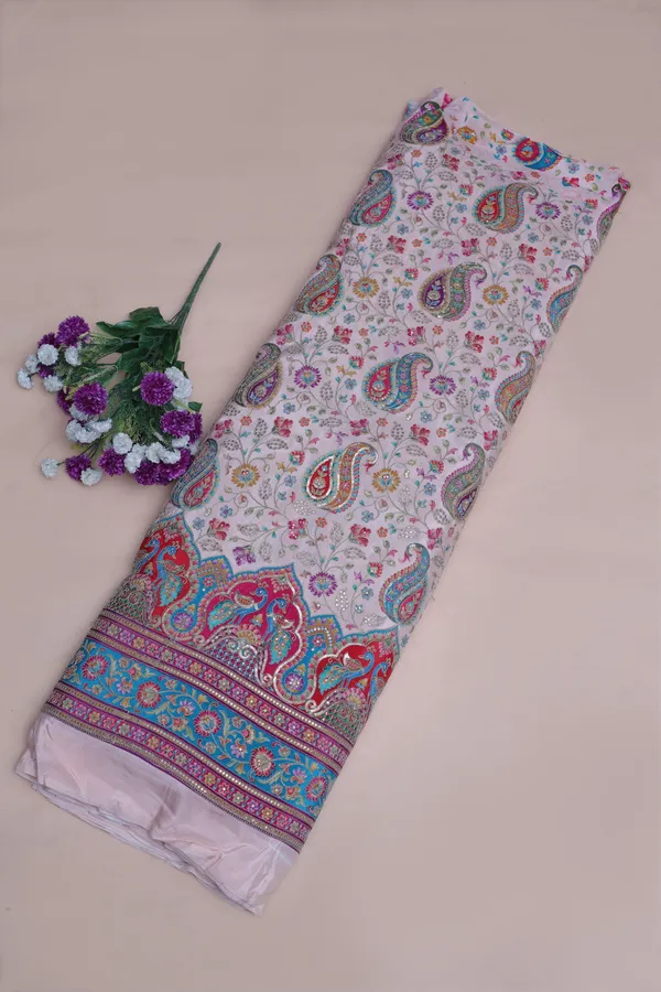 Natural_Crepe_Off_White_Paisley_Floral_Placement_Print_Fabric_With_Peacock_Ornamental_Border