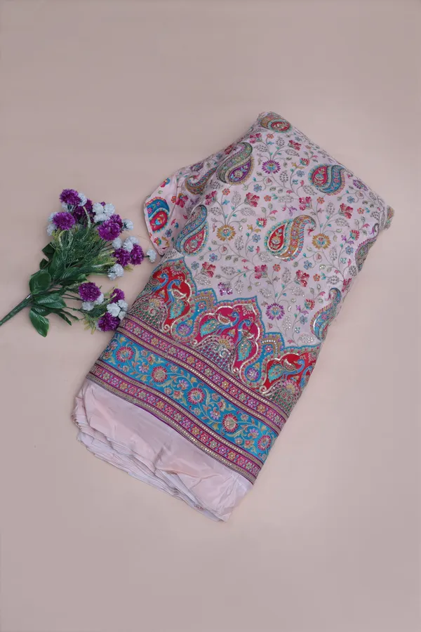 Natural_Crepe_Off_White_Paisley_Floral_Placement_Print_Fabric_With_Peacock_Ornamental_Border
