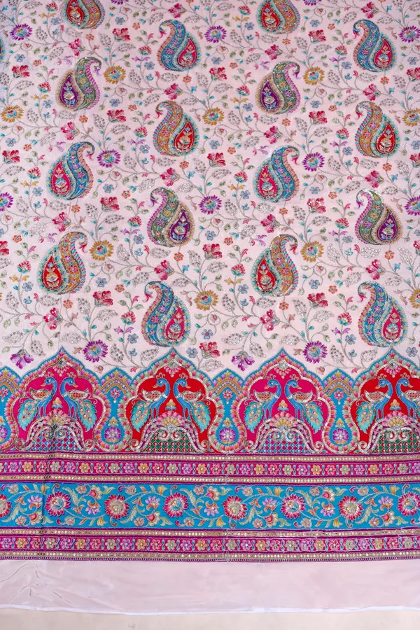 Natural_Crepe_Off_White_Paisley_Floral_Placement_Print_Fabric_With_Peacock_Ornamental_Border
