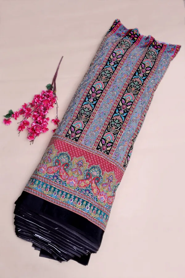 Floral_Stripe_Placement_Print_Fabric_With_Ornamental_Border