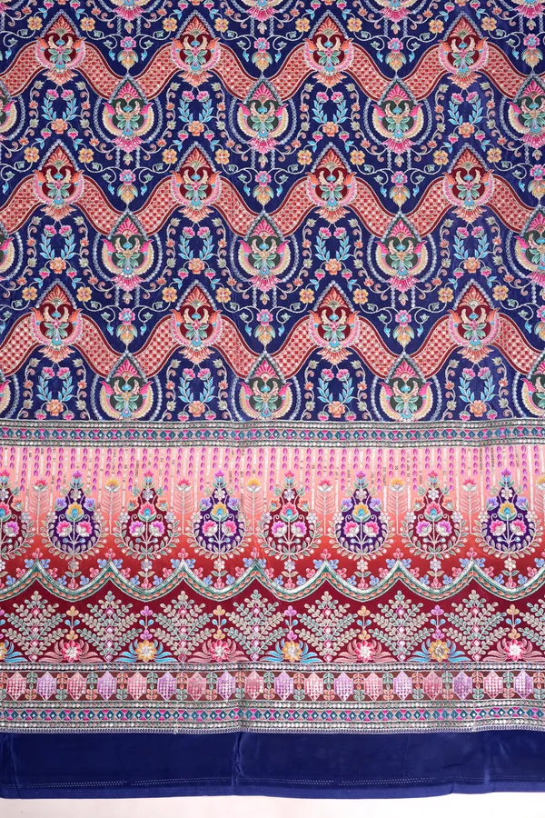 Natural_Crepe_Navy_Blue_Floral_Geometric_Placement_Print_Fabric_With_Ornamental_Panel_Border