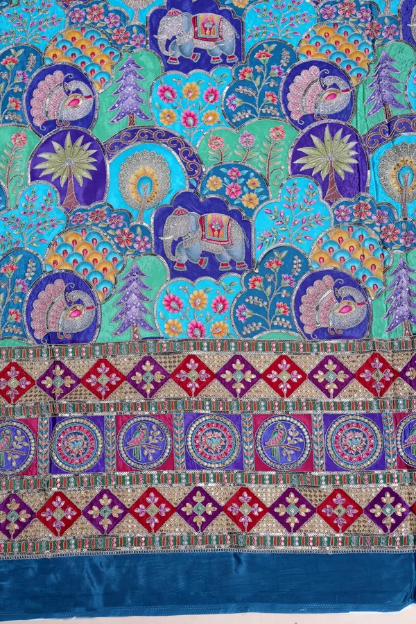 Natural_Crepe_Rani_Pink_Floral_Buta_Placement_Print_Fabric_With_Heavy_Ornamental_Border