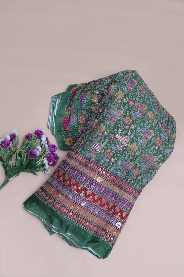 Natural_Crepe_Mint_Green_Floral_Buta_Placement_Print_Fabric_With_Heavy_Ornamental_Border