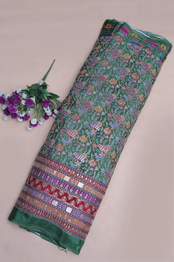 Natural_Crepe_Mint_Green_Floral_Buta_Placement_Print_Fabric_With_Heavy_Ornamental_Border