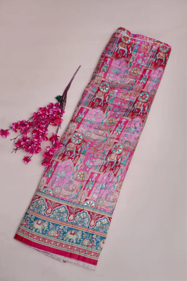 Pure_Viscose_Dolla_Jacquard_Bright_Ethnic_Scenic_Position_Print_Fabric_With_Elephant_Border