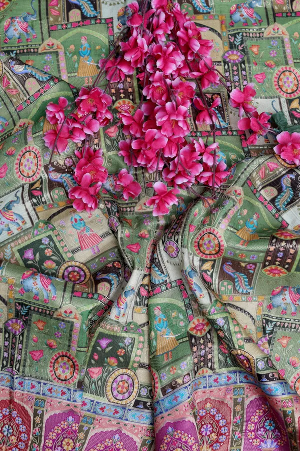 Pure_Viscose_Dolla_Jacquard_Sage_Ethnic_Scenic_Position_Print_Fabric_With_Ornamental_Border