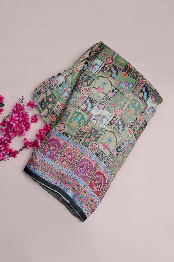 Pure_Viscose_Dolla_Jacquard_Sage_Ethnic_Scenic_Position_Print_Fabric_With_Ornamental_Border