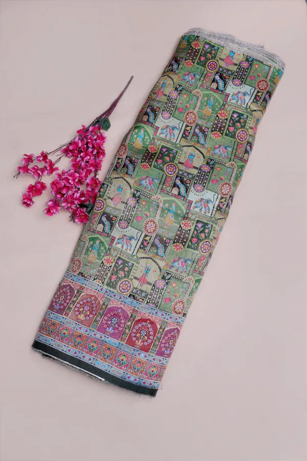 Pure_Viscose_Dolla_Jacquard_Sage_Ethnic_Scenic_Position_Print_Fabric_With_Ornamental_Border