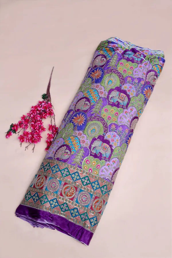 Natural_Crepe_Camel_Brown_Floral_Buta_Placement_Print_Fabric_With_Heavy_Ornamental_Border