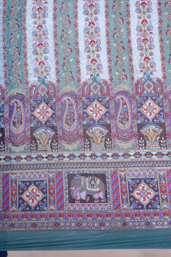 Natural_Crepe_Dusty_Lavender_Floral_Stripe_Placement_Print_Fabric_With_Ornamental_Border