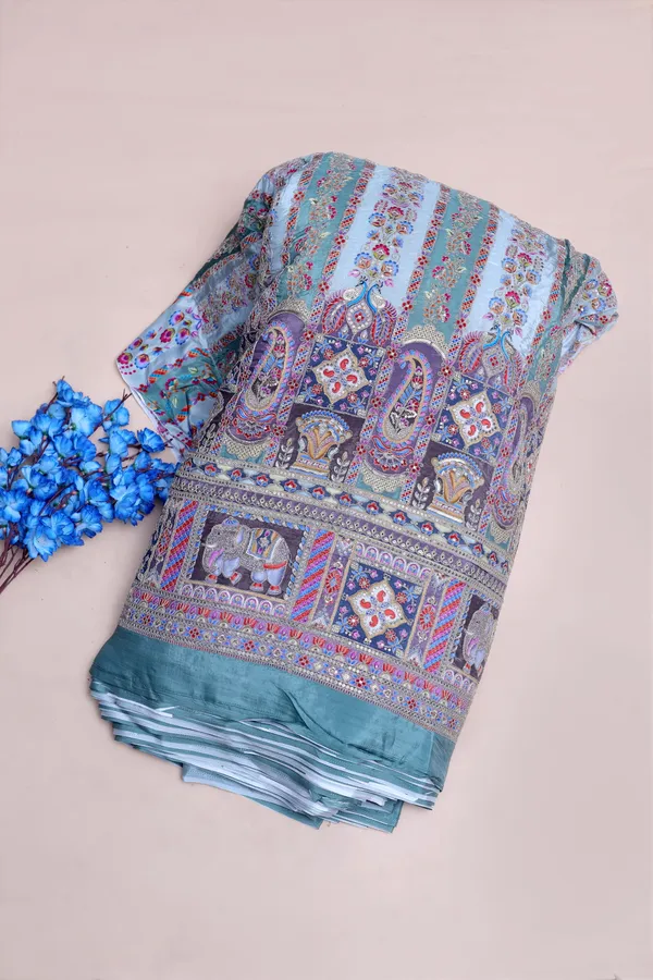 Natural_Crepe_Dusty_Lavender_Floral_Stripe_Placement_Print_Fabric_With_Ornamental_Border