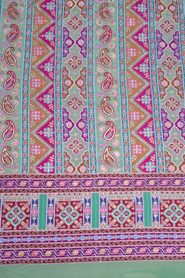 Natural_Crepe_Sage_Green_Geometric_Ethnic_Placement_Print_Fabric_With_Paisley_Ornamental_Border