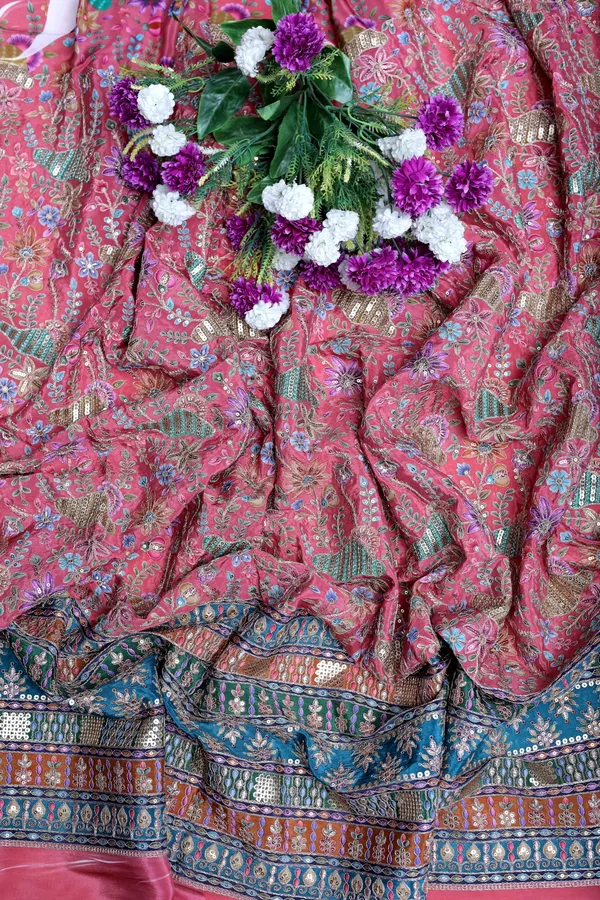 Natural_Crepe_Candy_Pink_Floral_Buta_Placement_Print_Fabric_With_Heavy_Ornamental_Border