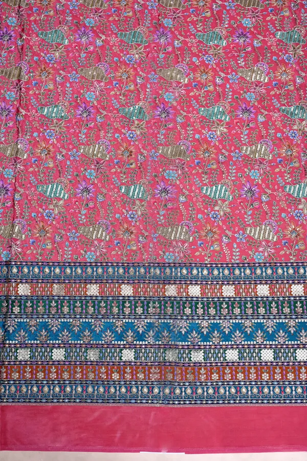 Natural_Crepe_Candy_Pink_Floral_Buta_Placement_Print_Fabric_With_Heavy_Ornamental_Border