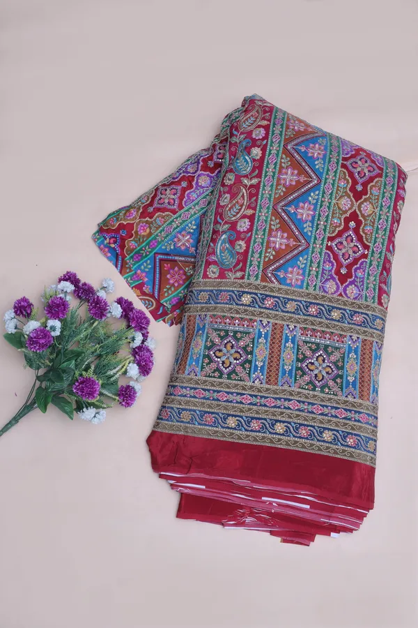 Natural_Crepe_Deep_Red_Geometric_Ethnic_Placement_Print_Fabric_With_Paisley_Ornamental_Border