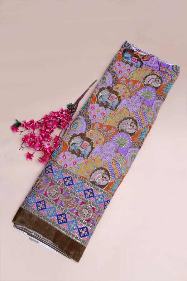 Natural_Crepe_Lavender_Purple_Floral_Buta_Placement_Print_Fabric_With_Heavy_Ornamental_Border