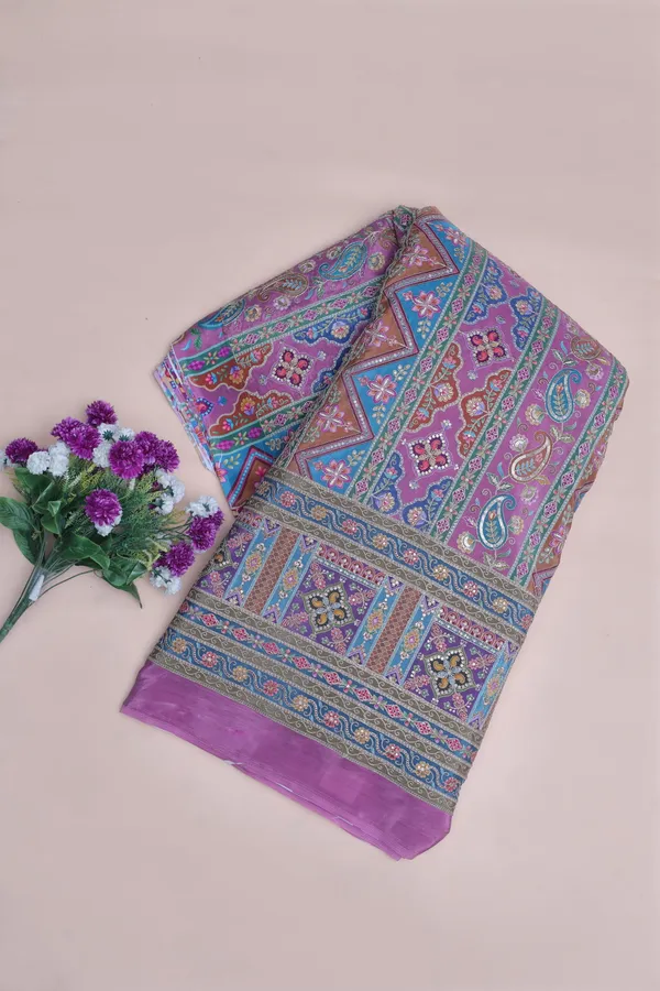 Natural_Crepe_Lavender_Pink_Geometric_Ethnic_Placement_Print_Fabric_With_Paisley_Ornamental_Border