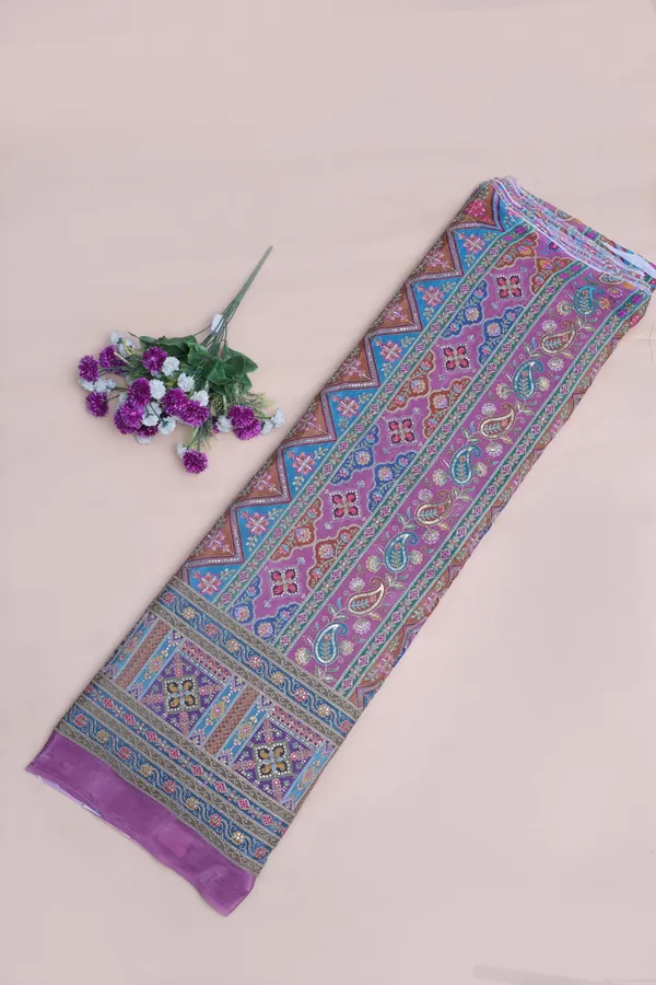 Natural_Crepe_Lavender_Pink_Geometric_Ethnic_Placement_Print_Fabric_With_Paisley_Ornamental_Border