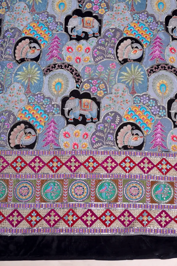 Natural_Crepe_Candy_Pink_Floral_Buta_Placement_Print_Fabric_With_Heavy_Ornamental_Border