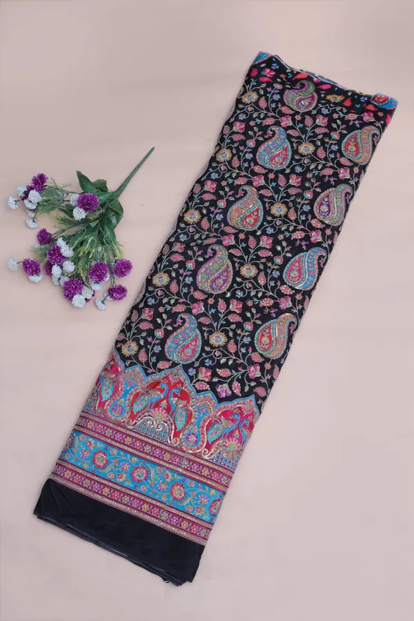 Natural_Crepe_Black_Paisley_Floral_Placement_Print_Fabric_With_Ornamental_Border