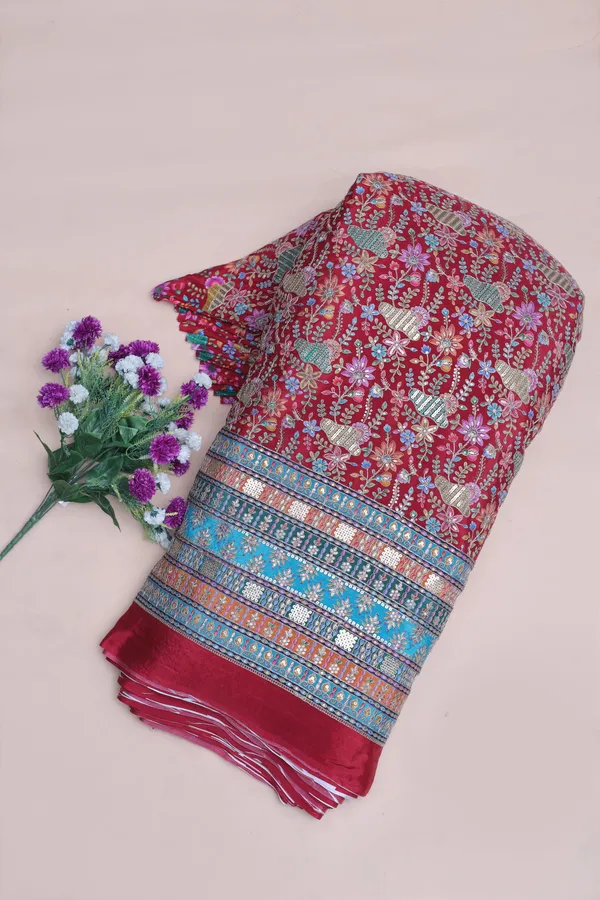 Natural_Crepe_Bright_Red_Floral_Buta_Placement_Print_Fabric_With_Heavy_Ornamental_Border