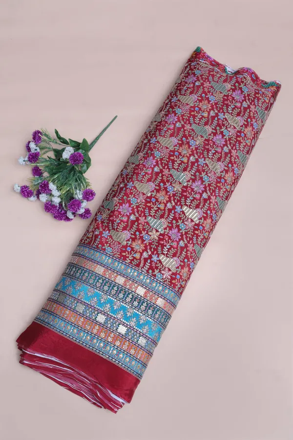 Natural_Crepe_Bright_Red_Floral_Buta_Placement_Print_Fabric_With_Heavy_Ornamental_Border
