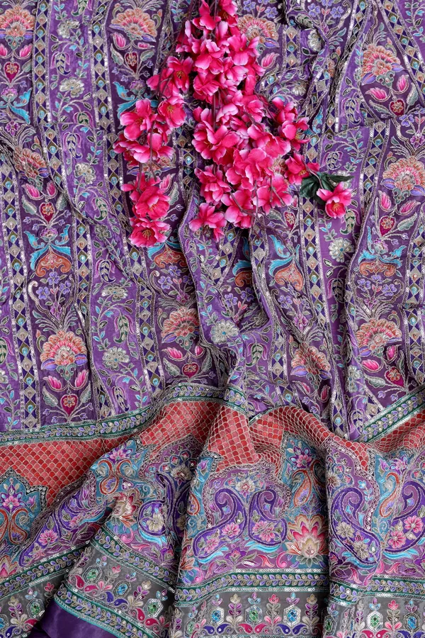 Royal_Floral_Stripe_Placement_Print_Fabric_With_Ornamental_Border