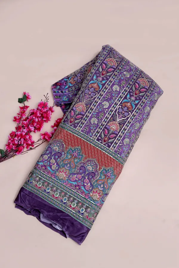 Royal_Floral_Stripe_Placement_Print_Fabric_With_Ornamental_Border