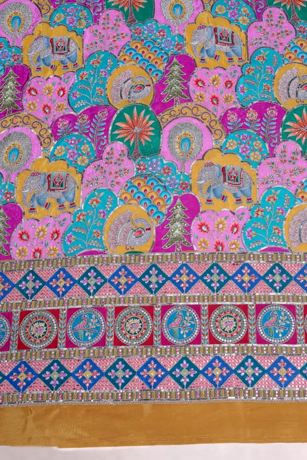 Natural_Crepe_Mint_Green_Floral_Buta_Placement_Print_Fabric_With_Heavy_Ornamental_Border