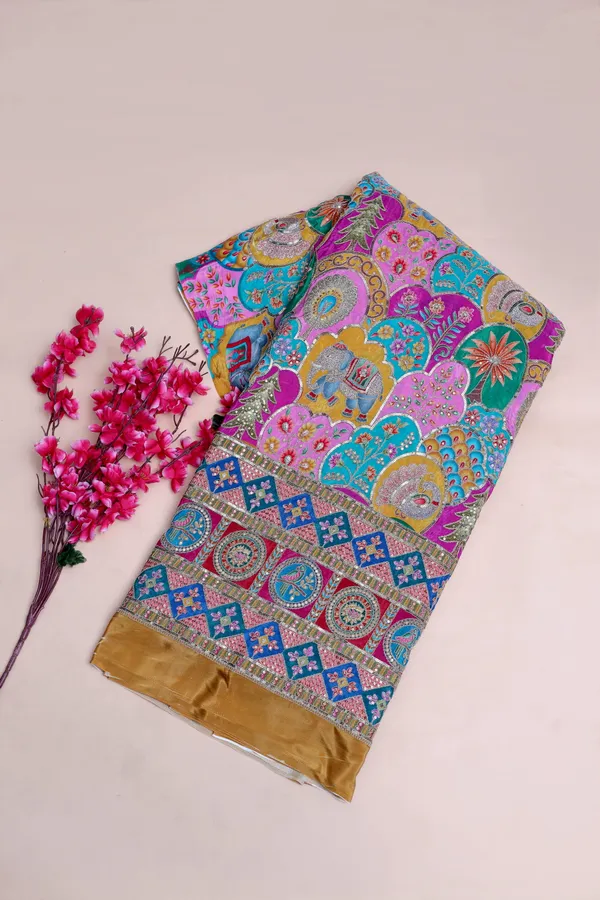 Natural_Crepe_Mint_Green_Floral_Buta_Placement_Print_Fabric_With_Heavy_Ornamental_Border