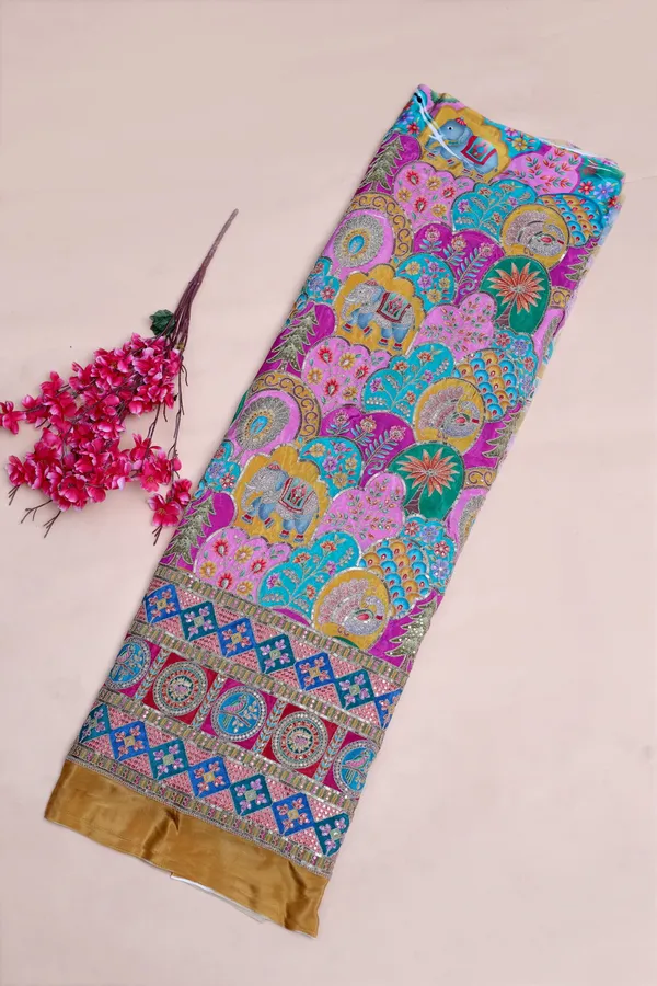 Natural_Crepe_Mint_Green_Floral_Buta_Placement_Print_Fabric_With_Heavy_Ornamental_Border