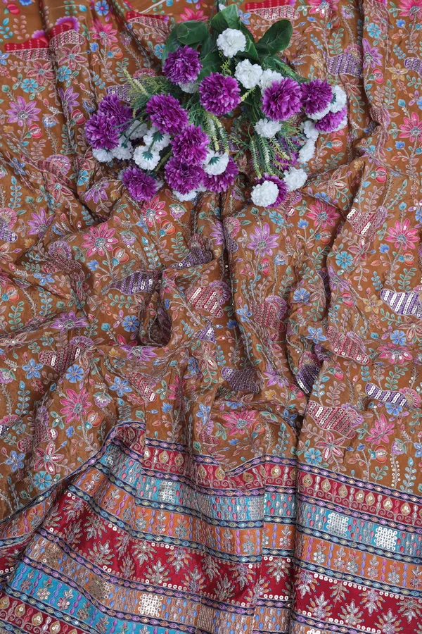 Natural_Crepe_Camel_Brown_Floral_Buta_Placement_Print_Fabric_With_Heavy_Ornamental_Border