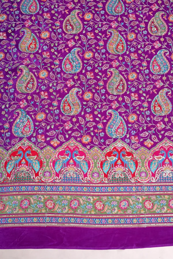 Natural_Crepe_Deep_Purple_Paisley_Floral_Placement_Print_Fabric_With_Ornamental_Border