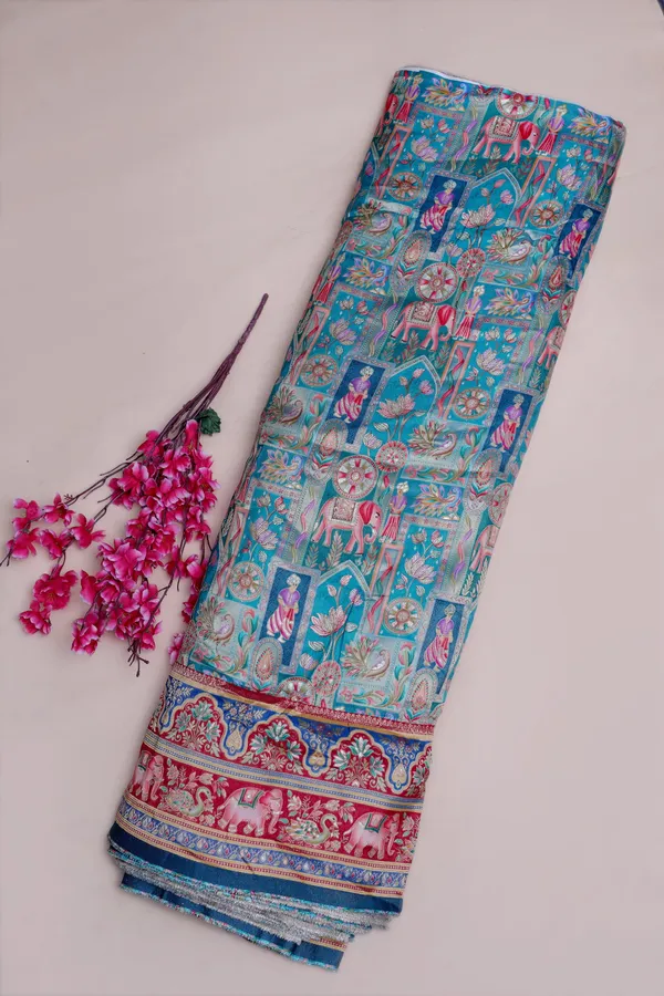 Pure_Viscose_Dolla_Jacquard_Ethnic_Scenic_Position_Print_Fabric_With_Elephant_Border